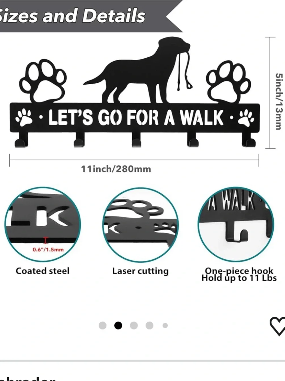 Iron Dog Leash Holder Let's Go For A Walk Black NEW